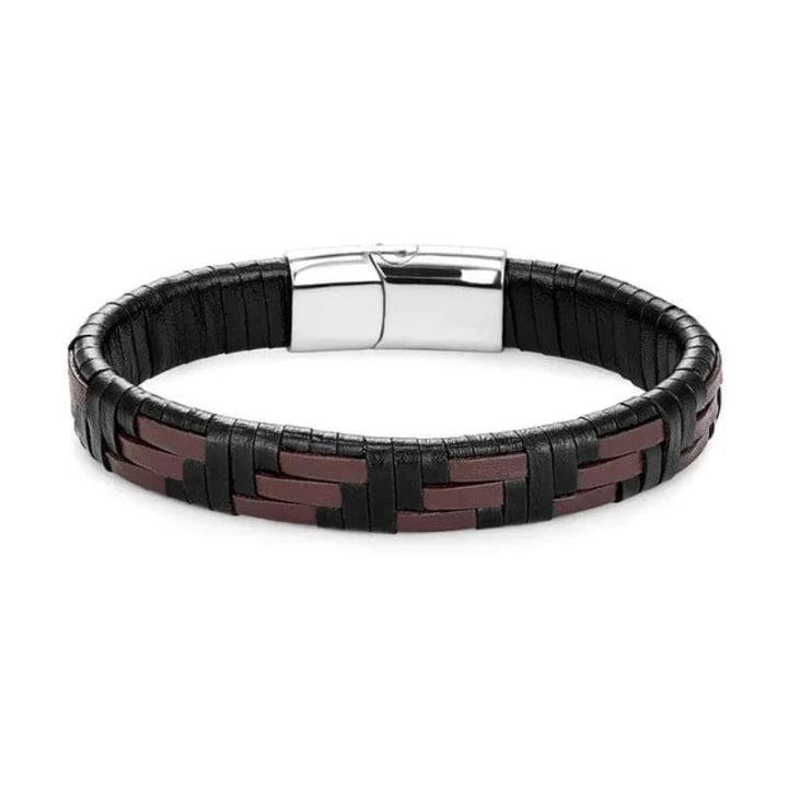 Hand Woven Multicolor Mens Leather Bracelet Leather Unique Leather Bracelets 19cm Silver\Black Coffee 