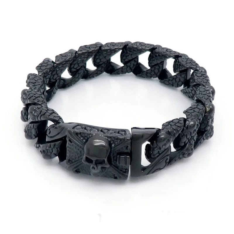 Link Chain Gothic Men's Skull Bracelet - Stainless Steel Franco Curb Chain Skeleton Black/JX / 22cm Unique Leather Bracelets