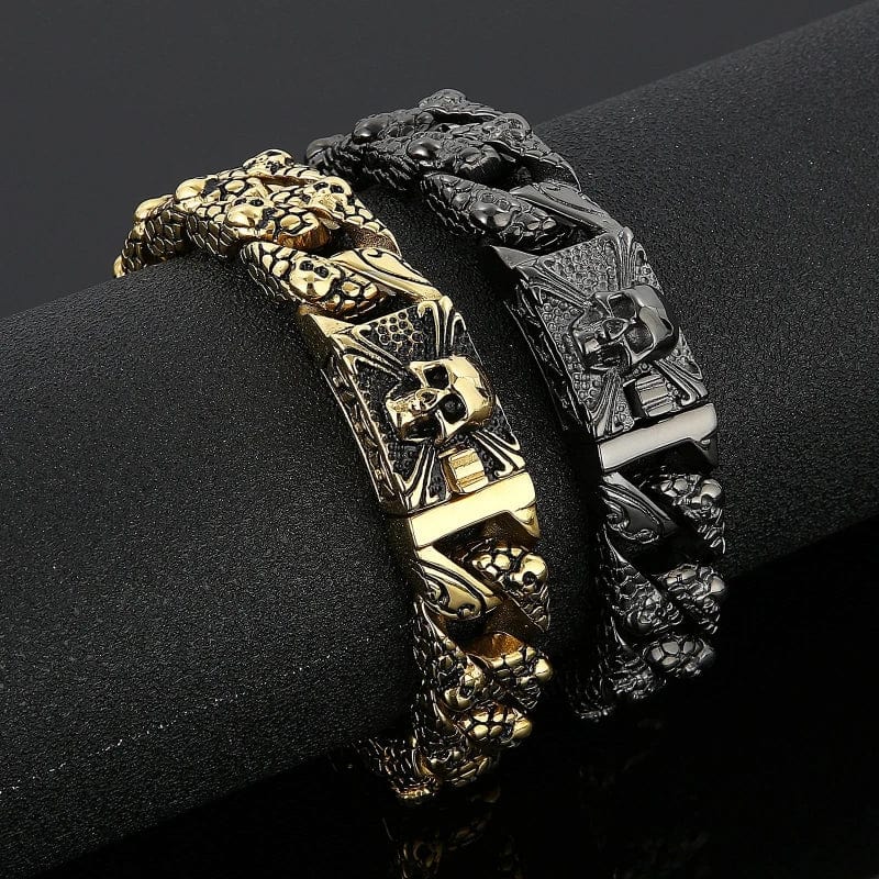 Link Chain Gothic Men's Skull Bracelet - Stainless Steel Franco Curb Chain Skeleton Unique Leather Bracelets