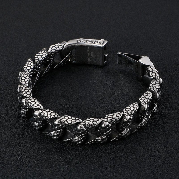 Link Chain Gothic Men's Skull Bracelet - Stainless Steel Franco Curb Chain Skeleton Unique Leather Bracelets