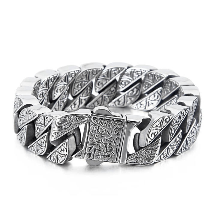 Link Chain Men's Stainless Steel Cuban Chain Bracelet - Engraved Tribal Design Silver / 17.5cm Unique Leather Bracelets