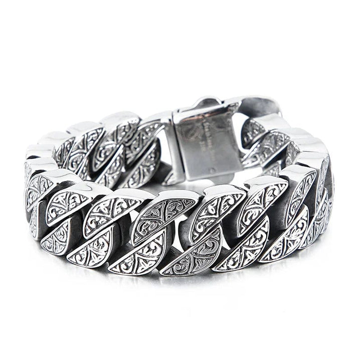 Link Chain Men's Stainless Steel Cuban Chain Bracelet - Engraved Tribal Design Unique Leather Bracelets