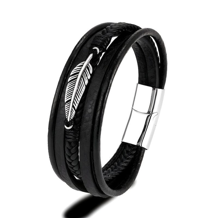 Feather Braided Wrap Leather Bracelet Wrap Unique Leather Bracelets Silver 19cm 